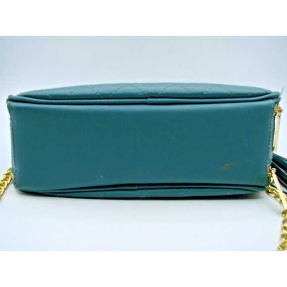 Joy & Iman Leather Quilted Jade Green Crossbody Shoulder Bag Gold Chain & Tassel - Picture 9 of 15